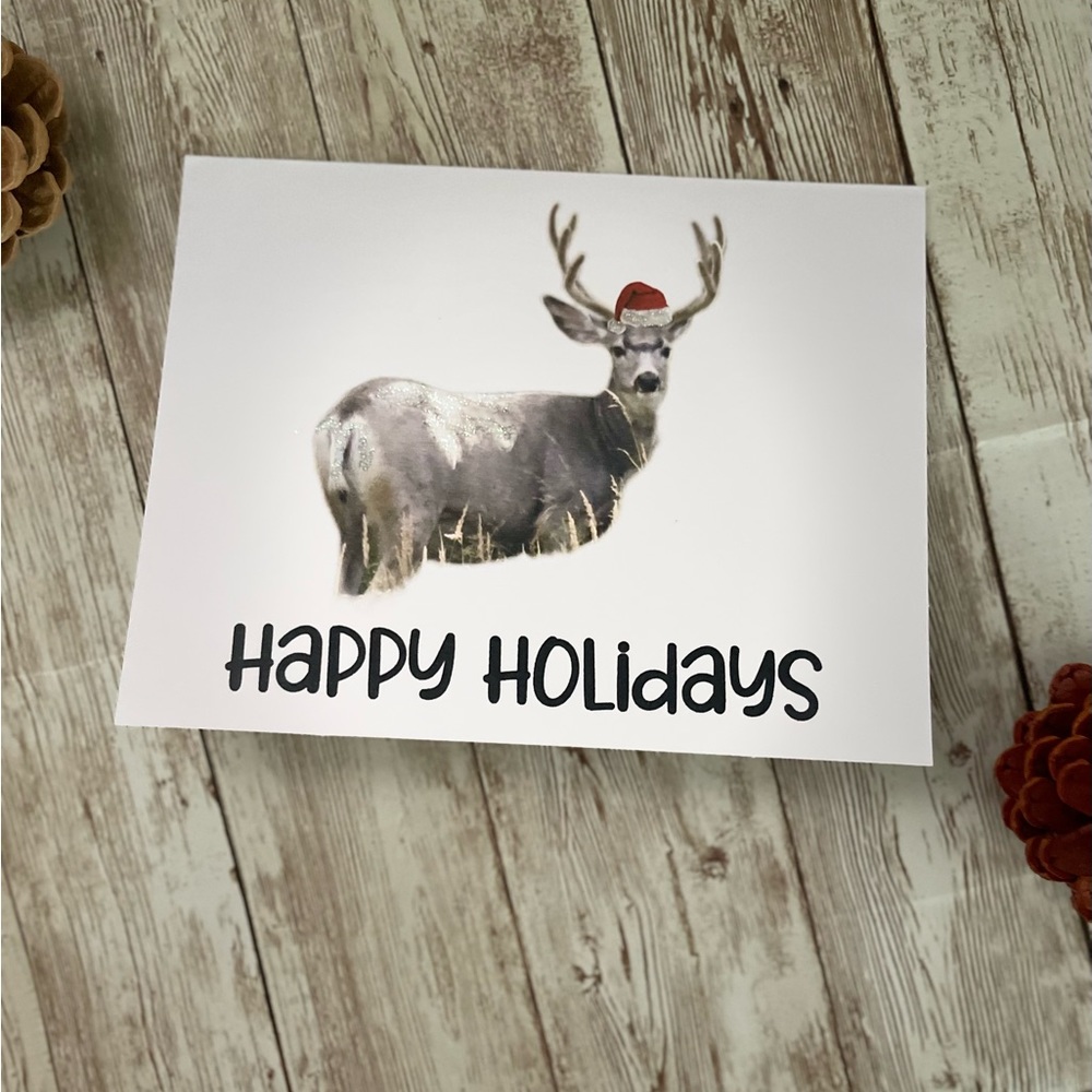 Homemade Christmas Cards - Deer with Hat - 1 card